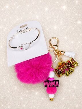 MAMA Cita Gold Keychain & Heart Bangle Set